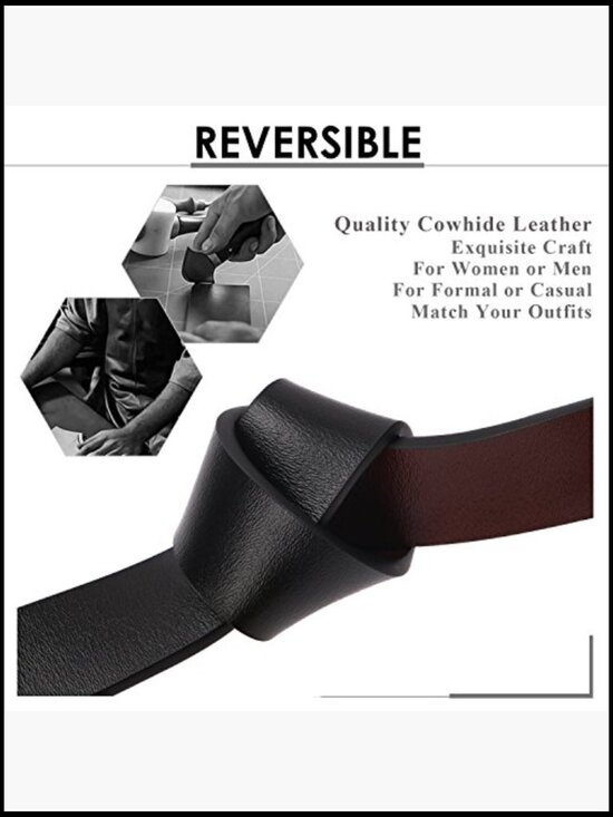 Reversible Leather Belt with Rotated Metal Buckle Adjustable Women\'s Accessory